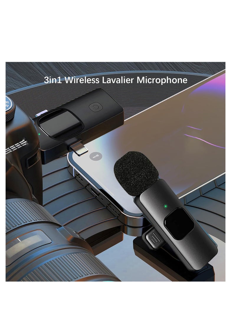 Generic 3 in 1 Wireless microphone for iPhone android camera, USB C microphone wireless lavalier microphone mini microphone, Noise Canceling Lapel Mic for Interview Video Podcast Vlog YouTube  - Image 5