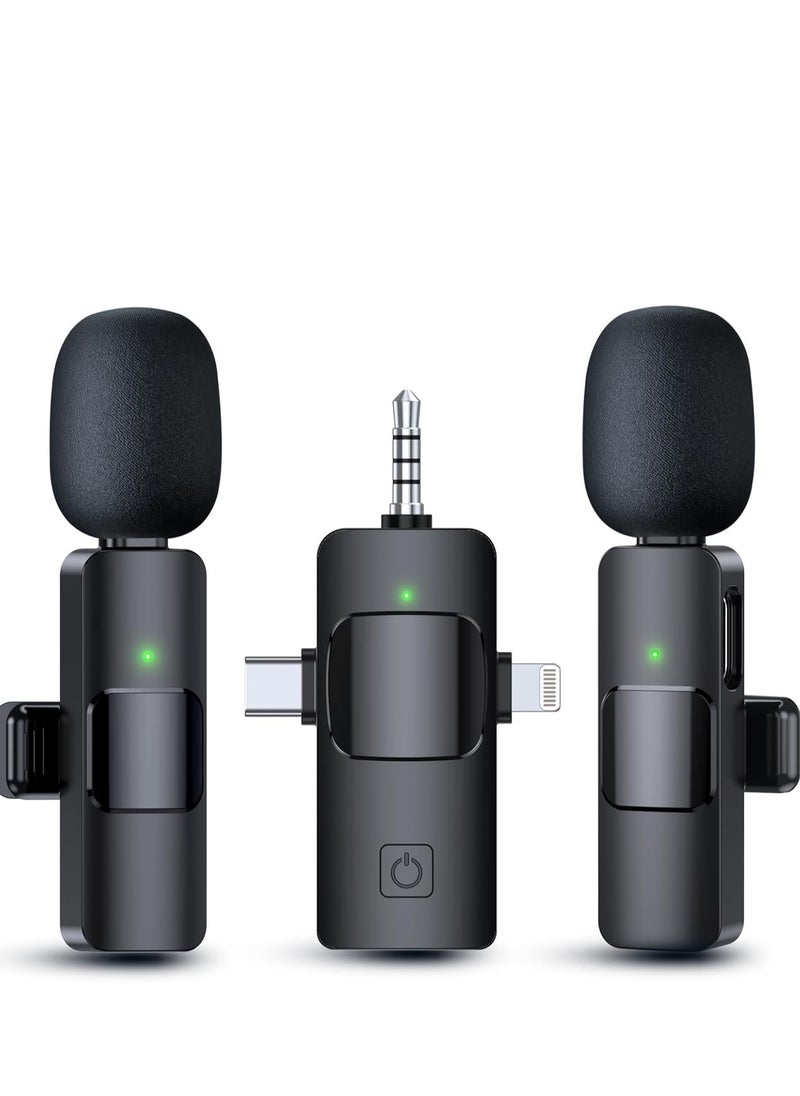 Generic 3 in 1 Wireless microphone for iPhone android camera, USB C microphone wireless lavalier microphone mini microphone, Noise Canceling Lapel Mic for Interview Video Podcast Vlog YouTube  - Image 1