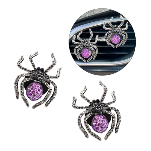 ORIESSE Spider Car Decor2pcs Purple Black Spider Air Vent Clips Car FreshenersBling Goth Horror Decorations AccessoriesRefillable Essential Oil Diffuser - Image 1