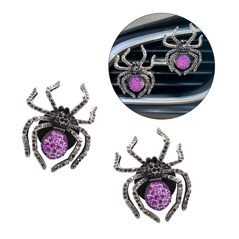 ORIESSE Spider Car Decor2pcs Purple Black Spider Air Vent Clips Car FreshenersBling Goth Horror Decorations AccessoriesRefillable Essential Oil Diffuser - Image 3