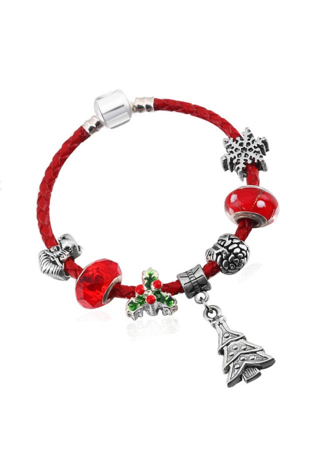 Red Leather Rope Christmas Theme Charm Women's Best Friend Children's Bracelet Diy Red Glaze Transfer Beads Gift