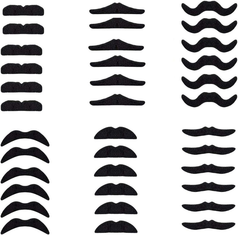 BoBofly 36 Pieces Fake Mustaches Beard, Self Adhesive Costume Accessories Novelty Mustache Fiesta Party Supplies for Masquerade Party (Black) - Image 1