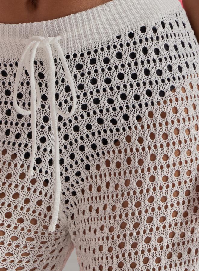 Styli Cream Open Crochet Wide Leg Beach Pants - Image 3