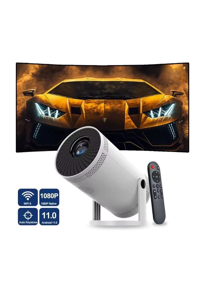 Smart HY300 4K Portable Projector with Android 11 | 200 ANSI Brightness | Wi-Fi 6 | Bluetooth | 130-inch Screen | 180° Rotation | Ultra HD Resolution | Home Theater | Optical Specifications | Automatic Keystone Correction | White - Image 1
