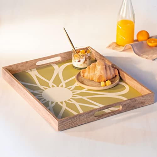 Ellementry Shade of Green Wooden Rectangular Tray for Serving and Organizing, Wooden Platter for Kitchen, Coffee Table & Dining Room Table, Food-Safe Tray for Gifting & Home Décor - Image 1