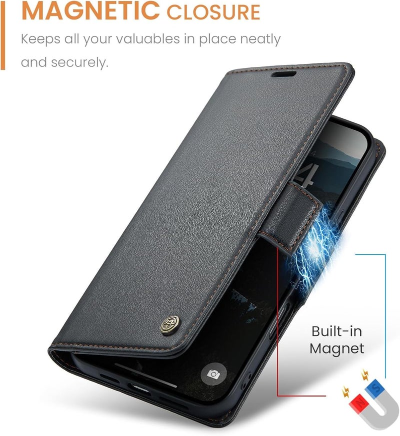 KASTWAVE For iPhone 17 Pro Max Wallet Case, Magnetic Flip Cover with RFID Blocking Card Slots, Kickstand & Shockproof Protection, for iPhone 17 Pro Max 6.9 Inch (Black) - Image 4