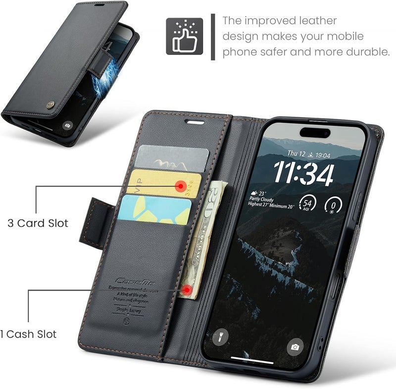 KASTWAVE For iPhone 17 Pro Max Wallet Case, Magnetic Flip Cover with RFID Blocking Card Slots, Kickstand & Shockproof Protection, for iPhone 17 Pro Max 6.9 Inch (Black) - Image 2