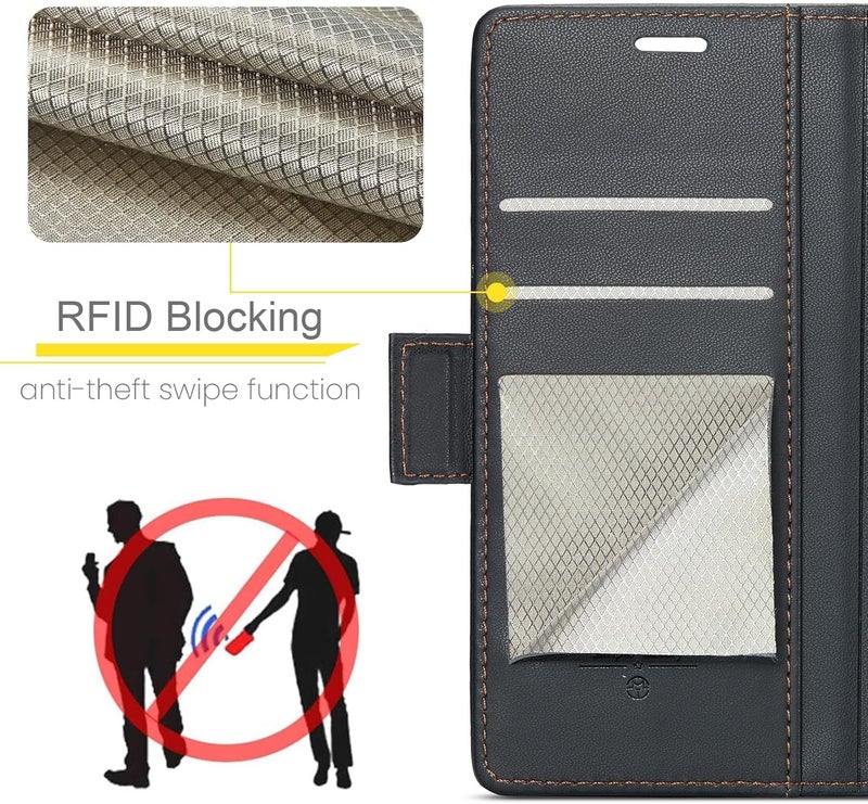 KASTWAVE For iPhone 17 Pro Max Wallet Case, Magnetic Flip Cover with RFID Blocking Card Slots, Kickstand & Shockproof Protection, for iPhone 17 Pro Max 6.9 Inch (Black) - Image 3