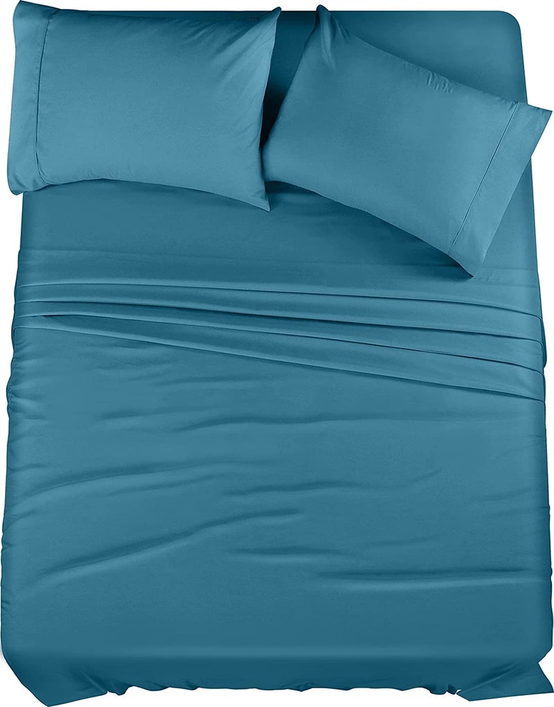 Utopia Bedding King Sheet Set 4 Piece Bed Sheets for King Size Bed Soft and Breathable Microfiber Includes 1 Fitted Sheet 1 Flat Sheet and 2 Pillowcases Denim Blue