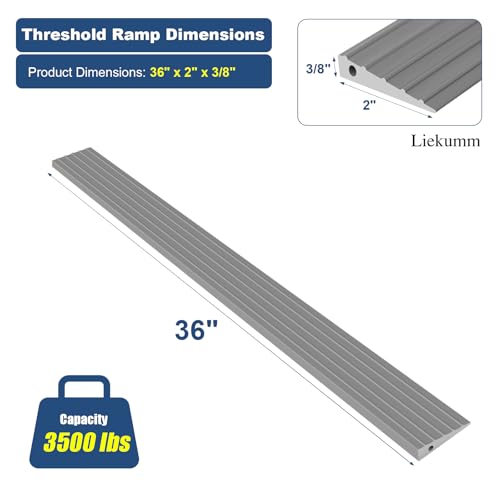 LIEKUMM 3/8" Rise Odorless Threshold Ramp for Doorways, Wheelchair Ramp with 3500 lbs Capacity, Portable Door Ramp for Electric Wheelchairs, Strollers, Garage, Robot Vacuums, Grey - Image 2