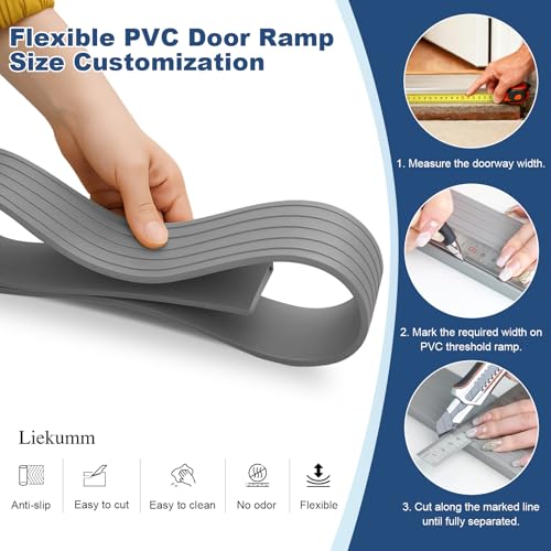 LIEKUMM 3/8" Rise Odorless Threshold Ramp for Doorways, Wheelchair Ramp with 3500 lbs Capacity, Portable Door Ramp for Electric Wheelchairs, Strollers, Garage, Robot Vacuums, Grey - Image 3