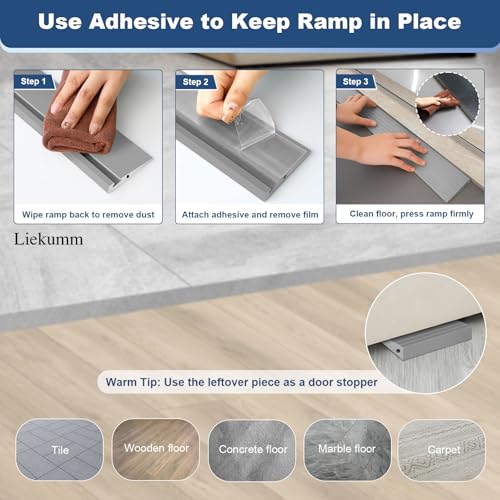 LIEKUMM 3/8" Rise Odorless Threshold Ramp for Doorways, Wheelchair Ramp with 3500 lbs Capacity, Portable Door Ramp for Electric Wheelchairs, Strollers, Garage, Robot Vacuums, Grey - Image 4