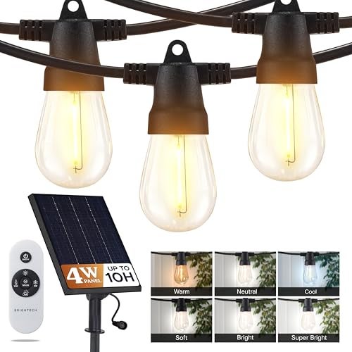 Brightech Ambience Pro 27-Ft Solar String Lights for Outside - Super Bright Remote Control Color Adjustable Outdoor String Light - Commercial Grade String, Waterproof LED for Patios, Camping, 12 Bulbs - Image 1