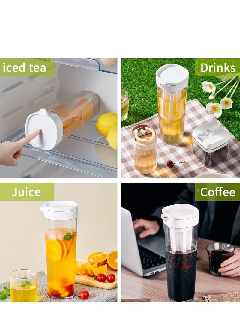 Plastic Fruit Infuser Water Pitcher with Removable Lid, 2Pcs Pitcher, Airtight for Fridge Door,Homemade Iced Coffee and Lemonade 1.1L/38Oz, White/Green  - Image 5