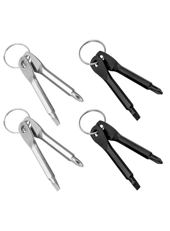 SUNSAR 8-Piece Mini Screwdriver Set, Keychain Flathead & Phillips Tool, Black & Silver - Image 1