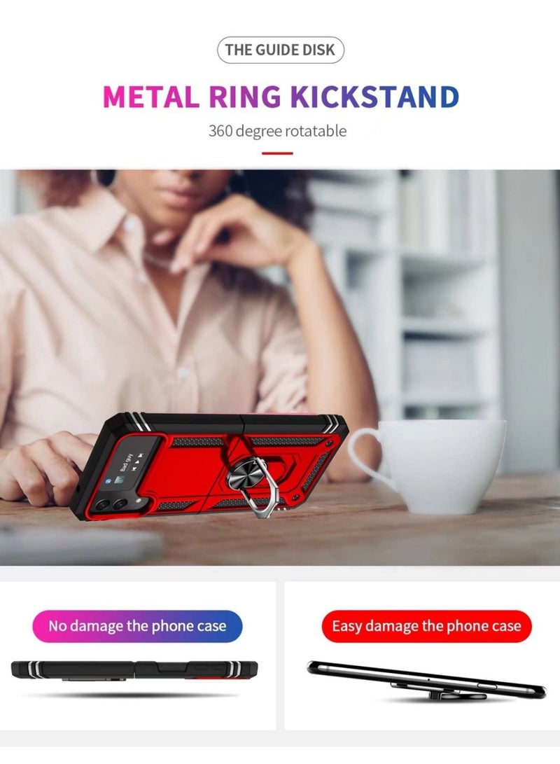URBBKING Protective Case Cover with Magnetic Ring Kickstand for Samsung Galaxy Z Flip 4 Red  - Image 4