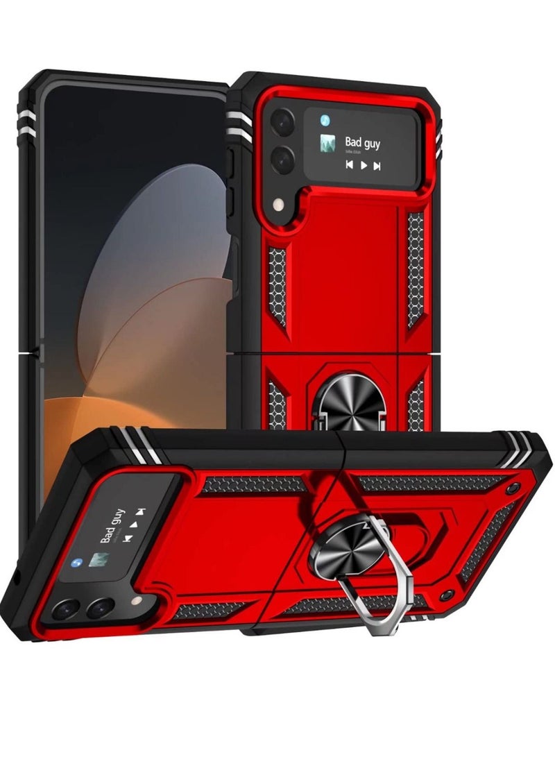 URBBKING Protective Case Cover with Magnetic Ring Kickstand for Samsung Galaxy Z Flip 4 Red  - Image 1