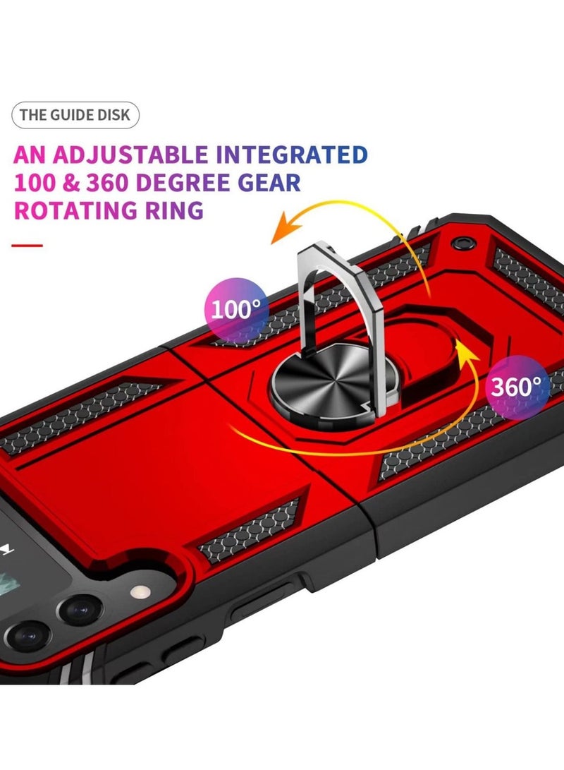 URBBKING Protective Case Cover with Magnetic Ring Kickstand for Samsung Galaxy Z Flip 4 Red  - Image 2