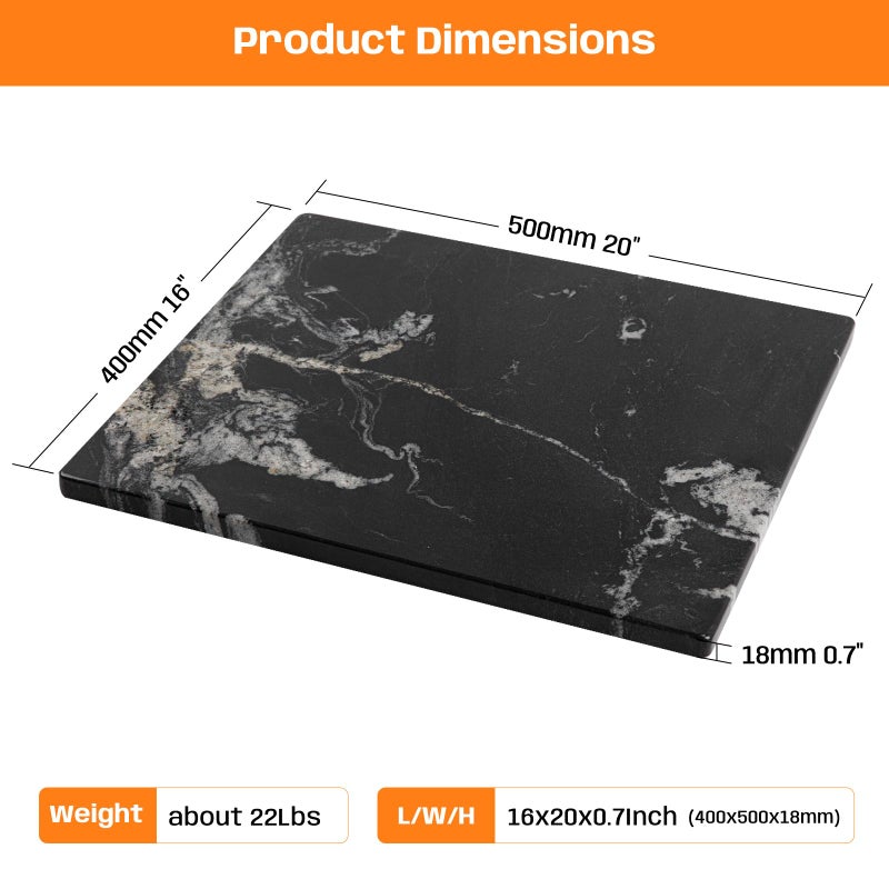 Adolif Black Marble Cutting Board For Kitchen, 16x20 Inch Large Marble Slab Pastry Board With Non-Slip Feet For Baking, Cheese, Charcuterie, Chocolate - Image 3