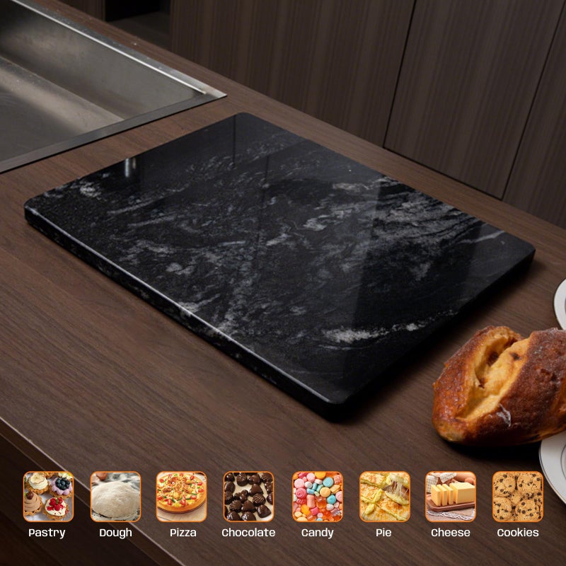 Adolif Black Marble Cutting Board For Kitchen, 16x20 Inch Large Marble Slab Pastry Board With Non-Slip Feet For Baking, Cheese, Charcuterie, Chocolate - Image 5
