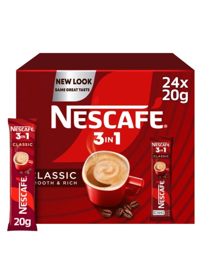 Nescafe Classic 3 in 1 Coffee Mix 20grams Pack of 24 - Image 1