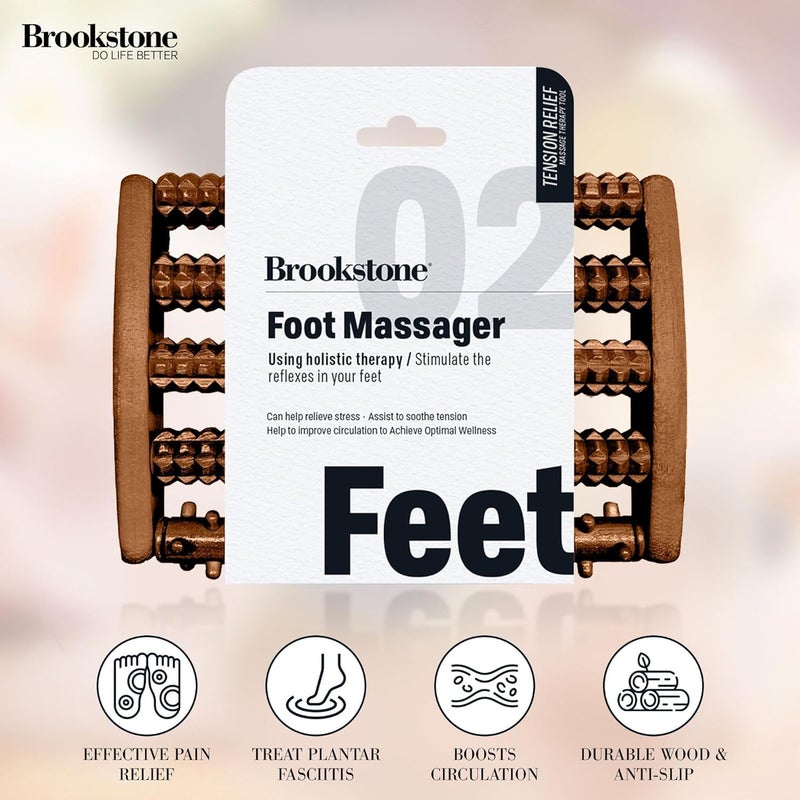 Brookstone - Foot Roller Massager for Plantar Fasciitis Relief - Dual Wood Foot Massager Tool - Stimulate Foot Reflexes & Relieve Stress - Wide Feet Massager Useful Gift for Elderly, Mom & Dad - Image 4