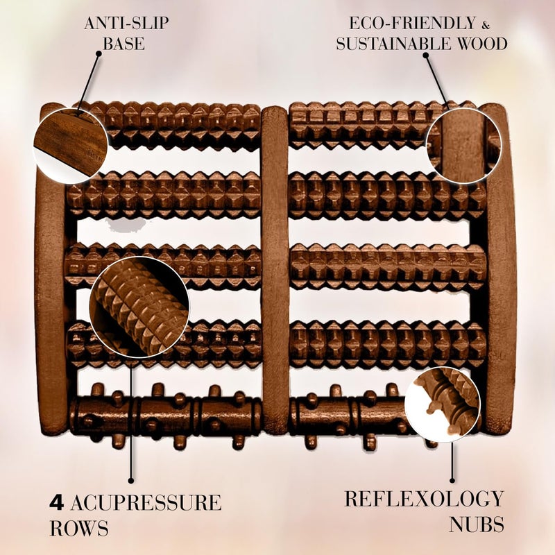 Brookstone - Foot Roller Massager for Plantar Fasciitis Relief - Dual Wood Foot Massager Tool - Stimulate Foot Reflexes & Relieve Stress - Wide Feet Massager Useful Gift for Elderly, Mom & Dad - Image 3
