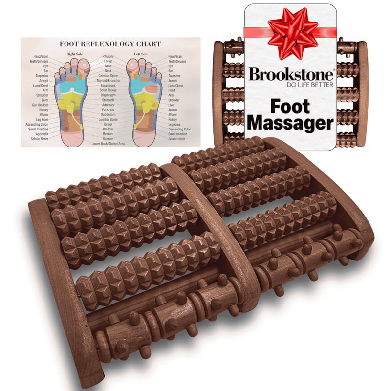 Brookstone - Foot Roller Massager for Plantar Fasciitis Relief - Dual Wood Foot Massager Tool - Stimulate Foot Reflexes & Relieve Stress - Wide Feet Massager Useful Gift for Elderly, Mom & Dad - Image 1
