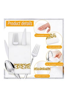 Joyelink 50 Pieces Disposable Cloth Like Napkins, Built-in Flatware Pocket, Wedding Party Linen Feel White Napkin, Prefolded for Silverware  - Image 2