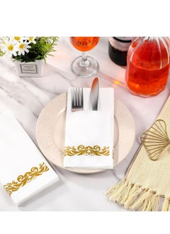 Joyelink 50 Pieces Disposable Cloth Like Napkins, Built-in Flatware Pocket, Wedding Party Linen Feel White Napkin, Prefolded for Silverware  - Image 3