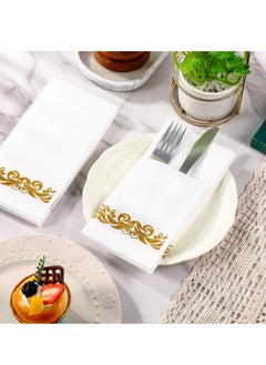 Joyelink 50 Pieces Disposable Cloth Like Napkins, Built-in Flatware Pocket, Wedding Party Linen Feel White Napkin, Prefolded for Silverware  - Image 4