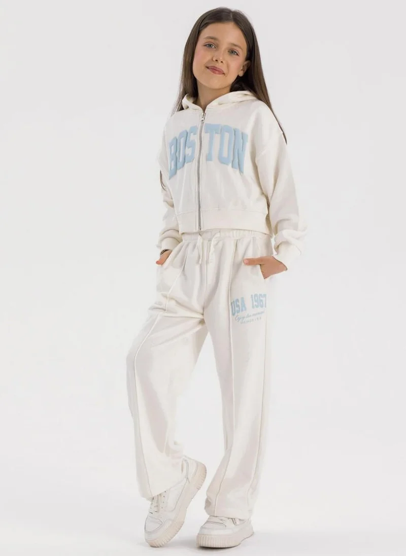 مينوتي Kids Girls Cropped Zip Through Hoodie And Wide Leg Jogger Set