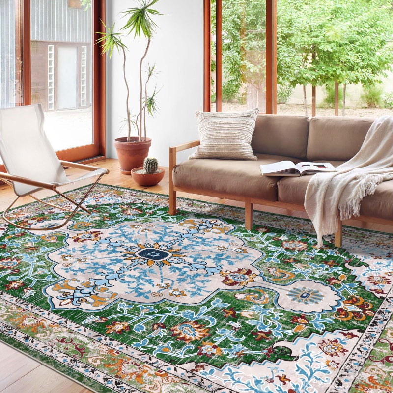 يو آرت لاينز U'Artlines Boho Vintage Area Brug 8x10 Machine قابلة للغسل منخفضة كومة ناعمة السجاد غير القابل للانزلاق للكنة السجادة لغرفة المعيشة غرفة نوم غرفة الطعام - Image 4