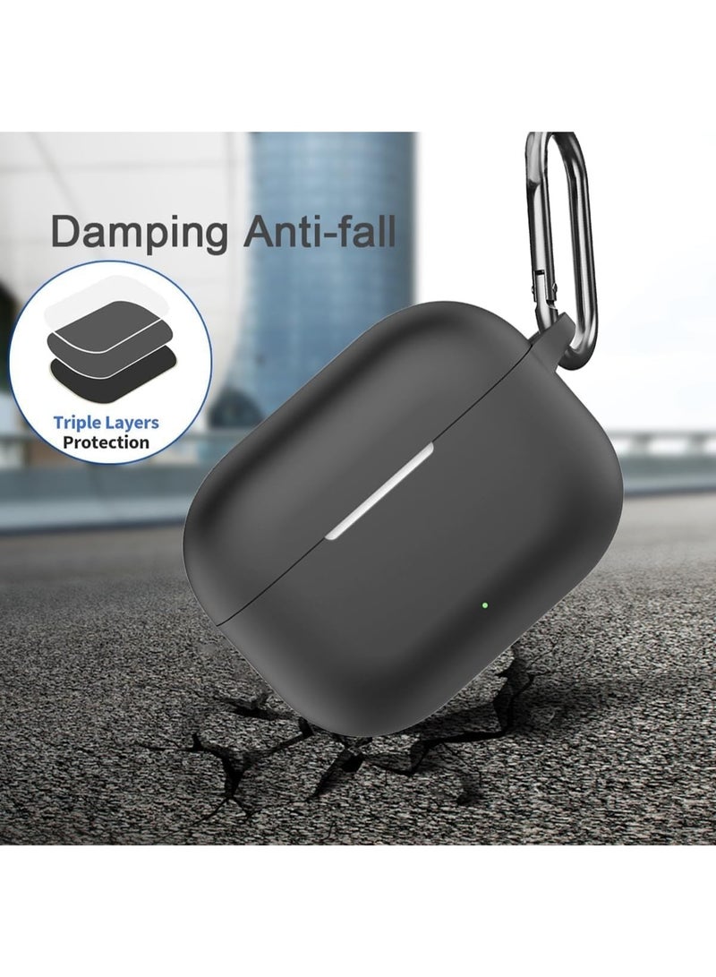 جراب سيليكون متوافق مع سماعات هواوي فري بودز إس إي 4 المزودة بخاصية إلغاء الضوضاء النشط، غطاء حماية من السيليكون الناعم، جراب مقاوم للصدمات مع مشبك تعليق (أسود) - Image 3