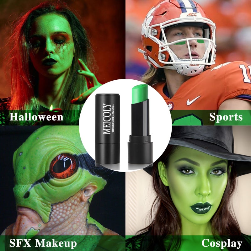 MEICOLY Lime Green Eye Black Stick,Waterproof Eye Black Baseball Softball Football Lacrosse,Hunting Camo Paint,Green Face Body Paint Stick for Halloween SFX Witch Hulk Cosplay Makeup - Image 3