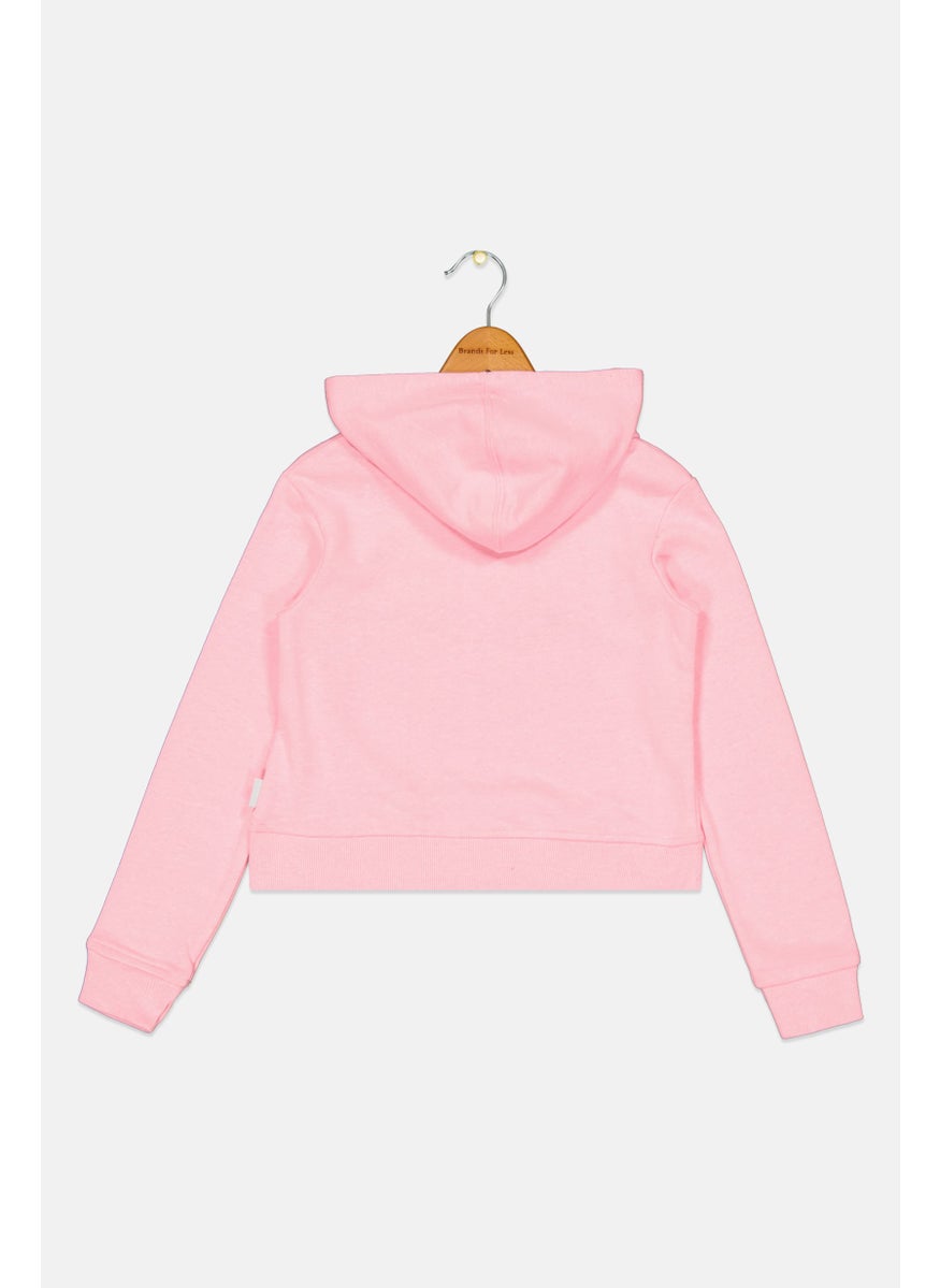 CONVERSE Kids Girl Sportswear Long Sleeve Outdoor Hooded Sweatshirt, Pink Combo  - Image 2