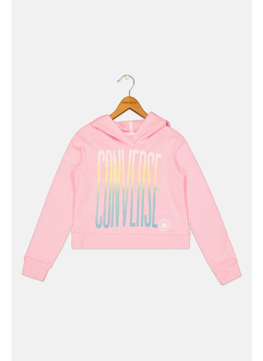 CONVERSE Kids Girl Sportswear Long Sleeve Outdoor Hooded Sweatshirt, Pink Combo  - Image 1