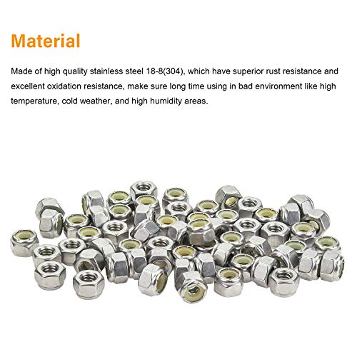 Powlankou 60 Pieces 1/4"-20 Nylon Insert Hex Lock Nuts, 304 Stainless Steel - Image 2