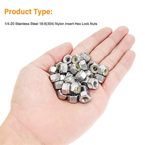 Powlankou 60 Pieces 1/4"-20 Nylon Insert Hex Lock Nuts, 304 Stainless Steel - Image 4