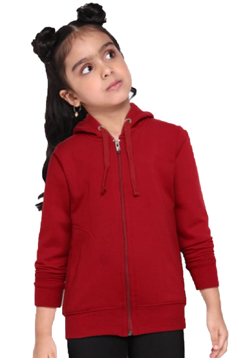 ADBUCKS Rich Cotton Full Sleeves Zipper Sweatshirt for Girls and Boys Jacket with Hoodies (Maroon, 12-13 Years) - Image 1