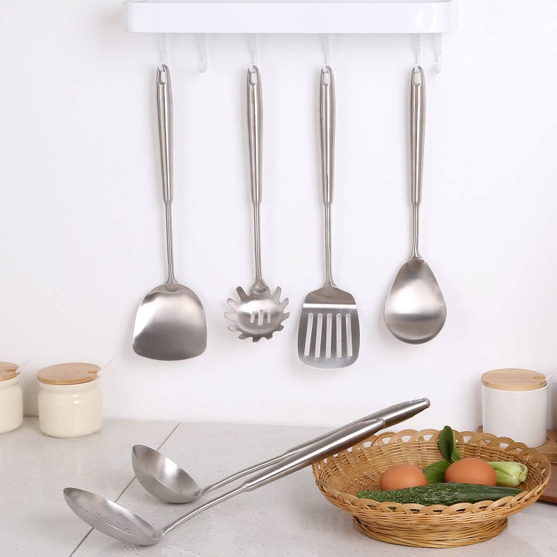 Standcn 304 Stainless Steel Kitchen Utensils Set  6 Pcs Metal Professional Cooking Spoons  Kitchen Tools - Wok Spatula  Ladle  Skimmer Slotted Spoon  Pasta Spoon  Serving Large Spoon  Slotted Spatula Tunner - Image 4