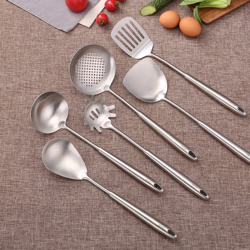 Standcn 304 Stainless Steel Kitchen Utensils Set  6 Pcs Metal Professional Cooking Spoons  Kitchen Tools - Wok Spatula  Ladle  Skimmer Slotted Spoon  Pasta Spoon  Serving Large Spoon  Slotted Spatula Tunner - Image 3