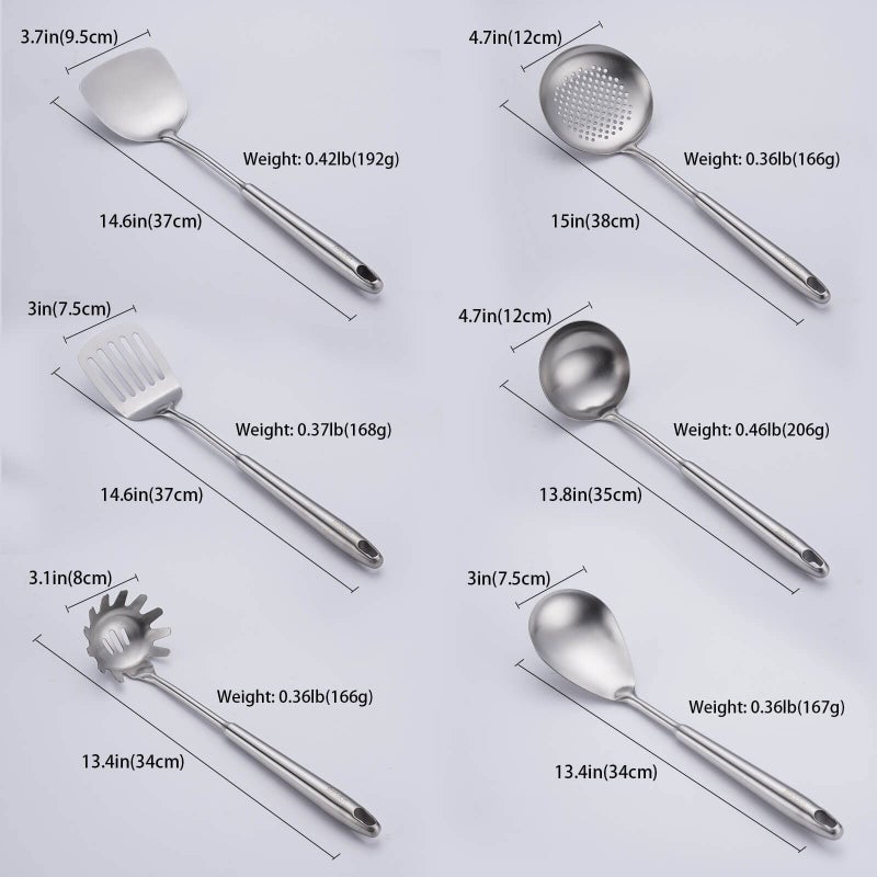 Standcn 304 Stainless Steel Kitchen Utensils Set  6 Pcs Metal Professional Cooking Spoons  Kitchen Tools - Wok Spatula  Ladle  Skimmer Slotted Spoon  Pasta Spoon  Serving Large Spoon  Slotted Spatula Tunner - Image 2