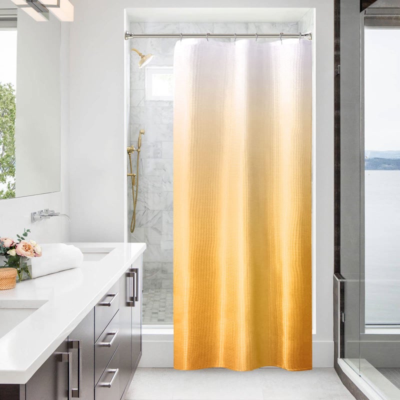 BBiggood 36 x 72 Small Stall Shower Curtain  Gold Ombre Narrow Shower Curtain for Bathroom  36 Inch Waffle Weave Fabric Shower Curtain Set with Hook  Hotel Spa Luxury Shower Curtain Water Repellent.