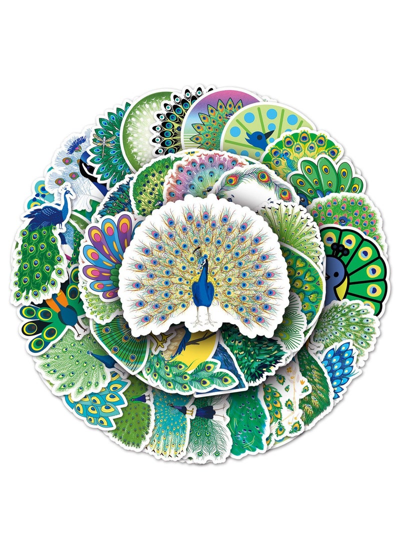 Peacock Stickers 50 Pcs Vinyl Waterproof Peacock Sticker Pack for Water Bottle Laptop Guitar Skateboard Car Bike Motorcycle Hydro Flask Suitcase Luggage for Adults Teens  - Image 1