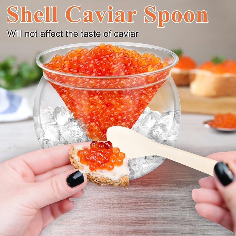 Ahier Glass Caviar Serving Set with Lid and 2 Pcs Mother of Pearl Spoon, Caviar Chiller Serving Dish with Ice Holder for Shrimp Ice Cream Sauce, Martini, Cocktail - Image 5