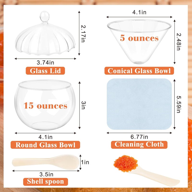 Ahier Glass Caviar Serving Set with Lid and 2 Pcs Mother of Pearl Spoon, Caviar Chiller Serving Dish with Ice Holder for Shrimp Ice Cream Sauce, Martini, Cocktail - Image 2