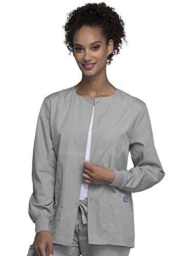 Cherokee Women's Snap Front Warm Up Jacket, Gray, Small - Image 1