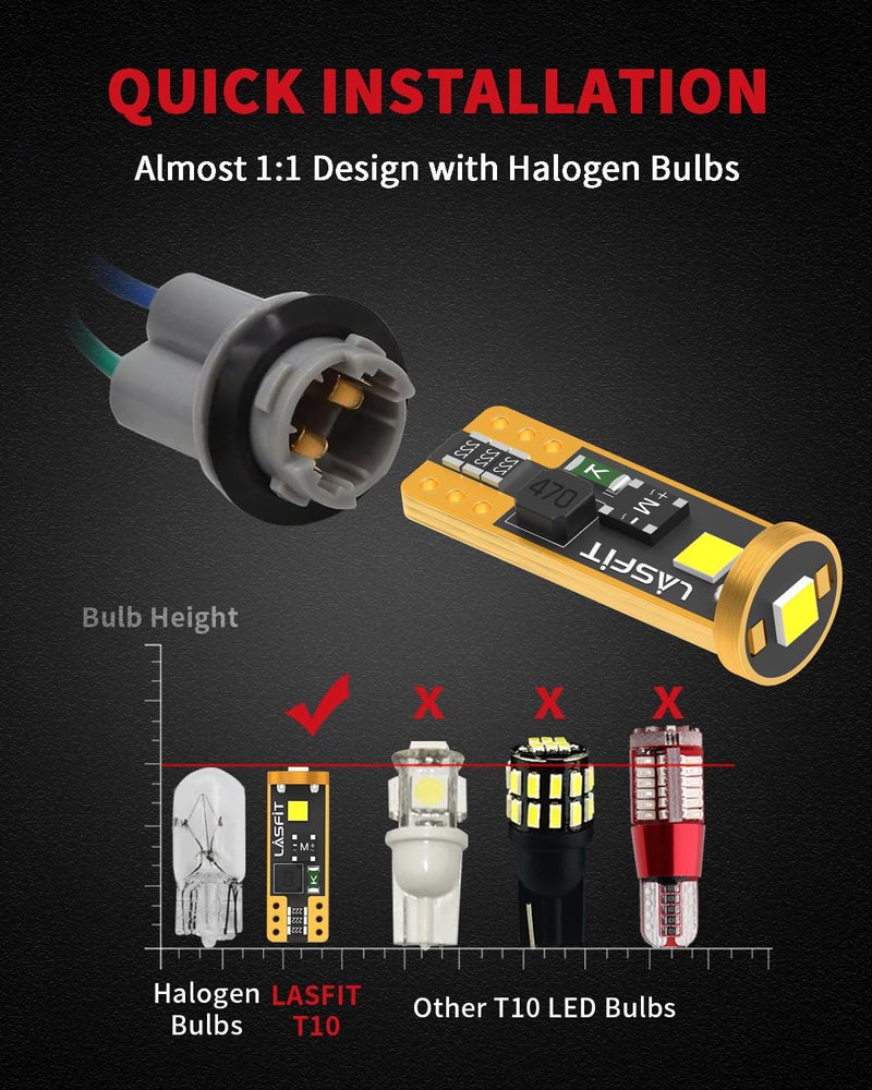 LASFIT 194 168 T10 2825 W5W LED Bulb Canbus Error Free, Non-Polarity 400LM Extremely Bright for Side Marker Map Doors, 12-24V, Amber Yellow (Pack of 2) - Image 5