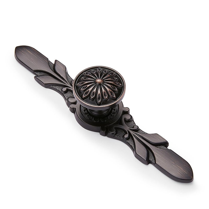 Aandxmok 10 Pack Oil Rubbed Bronze Cabinet Pulls Knobs- 1.22" Knob & 5.8" Plate - Vintage Drawer Pulls and Knobs, Home Decorative Flower Look for Kitchen,Bathroom - Image 1